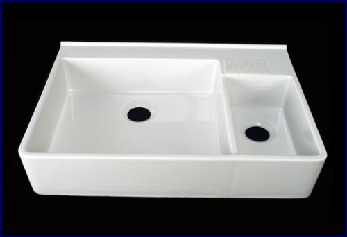 Kitchen Farm Apron Front Sink - White Double Large/Small Bowl