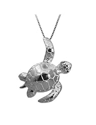 Sterling Silver Turtle Honu Necklace Pendant with Box Chain