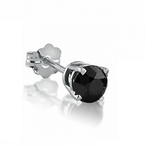 1/2ct Single Black Diamond Solitaire Stud Earring set in White Gold