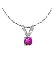 14k White Gold Round Pink Topaz Pendant with 18" Chain