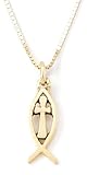 14k Yellow Gold Cross in Fish Pendant by Bob Siemon, 18"