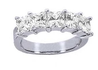 Women's 5 Stone Diamond Ring in Princess Cut Diamonds Shared Prong Setting - Includes Appraisal / Certificate of Authenticity ( 3.00 Total Carat Weight | FG-VS Quality | 18k White Gold ) Finger Size -