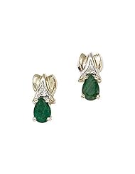 14K Yellow Gold Pear Emerald and Diamond Earrings