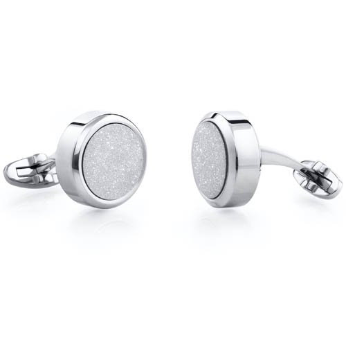 Diamond Dust Motif Bold Round Stainless Steel Cufflinks For Men
