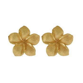 14K Yellow Gold Medium Hawaiian Plumeria Flower Earrings