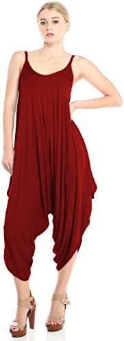 Solid Harem Jumpsuit w/ Adjustable Spaghetti Straps (Burgundy, Small)