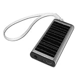 Silver Mini SunPlug Solar Charger for cell phones. 0.33 watt solar panel, 1350 mAh rechargable battery.