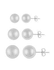 Sterling Silver Bead Stud Earrings , Set of 3