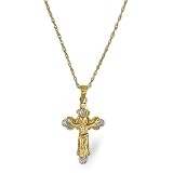 9ct Yellow Gold Diamond Set Cross Pendant With 1pt Diamond On An 18 Prince Of Wales Gold Chain