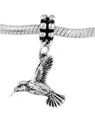 Sterling Silver Flying Hummingbird Dangle Bead Charm