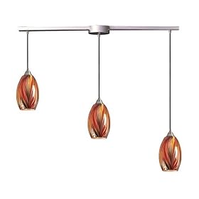 Mulinello - 3 Light Island Pendant Track Lighting Fixture - Brushed Nickel - Amber Glass -... by Elk