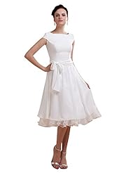 A-line Tea Length Scoop Neck Chiffon Natural   Waistline Lace Cap Sleeves  Dress With a Sash 