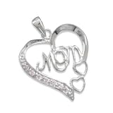 CZ Rhodium Plated Sterling Silver Pendant, 1.25 in (incl bail) w/Heart for Mom (Pendant Only)