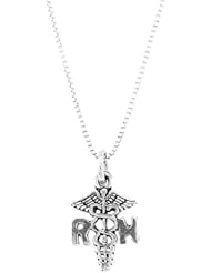 Sterling Silver One Sided Small Registered Nurse Caduceus Necklace