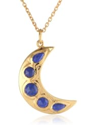 Katie Diamond Crescent Yellow Gold Lapis Necklace, 18"