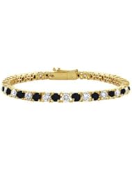 Black and White Diamond Prong-Set Tennis Bracelet 14K Yellow Gold 3.00 CT Diamonds