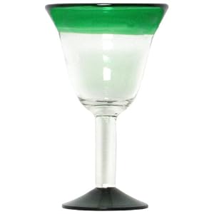 Hand Blown Glass with Pine Green Rim Water Glass