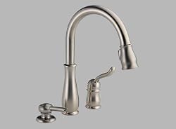 Delta Faucet 978-SSSD-DST Leland Single Handle Pull-Down Kitchen Faucet with Soap Dispenser, Stainless