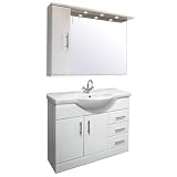 1050mm White Gloss Bathroom Vanity Unit with Mirror Cabinet and Light