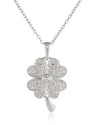 Sterling Silver Four-Leaf Clover with Diamond-Accent Pendant Necklace (0.10 cttw, I-J Color, I2-I3 Clarity), 18"