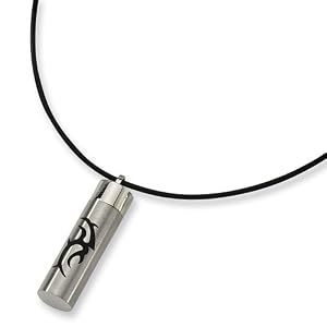 Brushed Stainless Steel Pendant with Tribal Design on 18 Inch Leather Cord