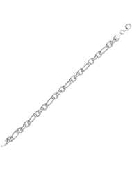 BRI Sterling Silver Textured Alternate 1 Oval 3 Round Cable Link Charm Bracelet - Made in Italy - Nickle Free - 8.85mm