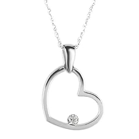 10k White Gold Floating Solitaire Diamond Heart Pendant (0.05 cttw, H-I color, I1-I2 clarity), 18”