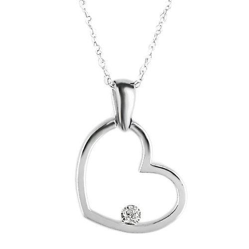 10k White Gold Floating Solitaire Diamond Heart Pendant (0.05 cttw, H-I color, I1-I2 clarity), 18”