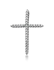 14K White Gold Round Diamond Share Prong Set Cross Pendant (2.10ct)