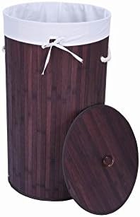 Brown Bamboo Laundry Hamper w/Removable Liner Bag Easy-to-Assemble Round Style 13.8" Dia. x 25.6" Tall 58L item FL003
