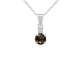 Sterling Silver 5mm Round Smoky-Quartz and Diamond-Accent Pendant, 18