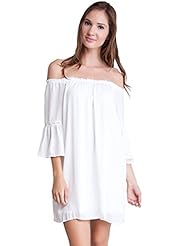 Polyester Bell Sleeves Off the Shoulder Peasant Dress 