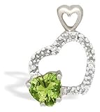14K White Gold Genuine Heart Peridot and Diamond Pendant
