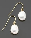 Fresh by Honora 14k Gold White Baroque Cultured Freshwater Pearl Earrings (9-10mm)