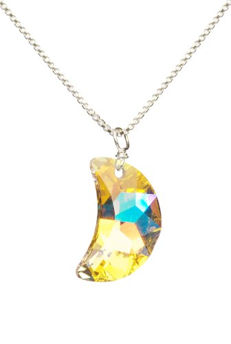 Best Price Sterling Silver Swarovski Elements Crystal Aurora Borealis Crescent Pendant Necklace, 18