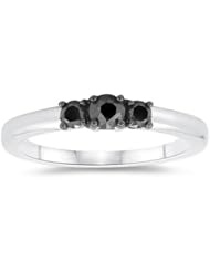 1/2 (0.46-0.55) Cts Black Diamond Three Stone Ring in 10K White Gold