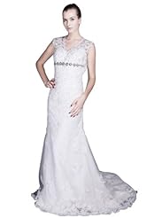 V-neck Tulle Beaded Lace Wedding Dress 