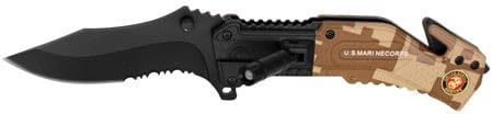 3.5" US MARINES CORPS Folding pocket Knife w/ LED Light Features seatbelt cutter, glass breaker, and belt clip on back of knife, as well as a fold-out LED flashlight SIZE 8"
