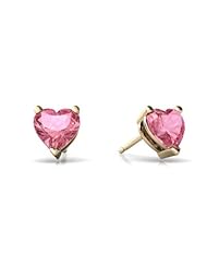 Created Pink Sapphire 14kt Yellow Gold Stud Earrings