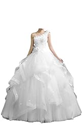 Plus Size One Shoulder Lace Satin/Tulle Wedding Dress 