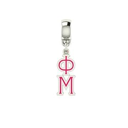 Phi Mu Lavaliere Drop Charm. Solid Sterling Silver with Enamel