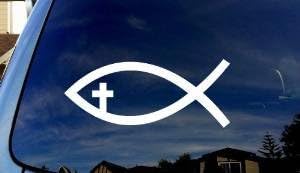 Jesus Fish Christian Cross 4" Die Cut Vinyl Car Decal Sticker for Car Window Automobile Window Car Bumper Truck Laptop Ipad Notebook Computer Tablet Decal Skateboard Motorcycle