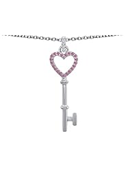 Original Star K (tm) Round Simulated Pink Tourmaline Heart Shape Key Pendant in 925 Sterling Silver
