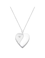 14K White Gold Diamond-Accent Heart Locket Pendant (0.8" Inches or 20mm, 1/10 ctw., HI, I1-I2) with 1.2mm Rolo Cable Chain - 18" Inches