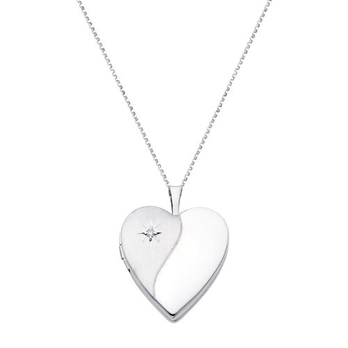 14K White Gold Diamond-Accent Heart Locket Pendant