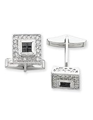 Sterling Silver Black and Clear CZ Cuff Links