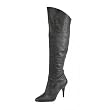 4 Inch Sexy Knee Hi Boot Pull On Cuffed Knee Boot 1/2 Inside Zip Single Sole Black Leather
