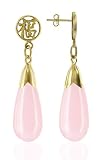 14 KT Gold Dyed Pink Jade Teardrop 14K Back Post Drop Earrings