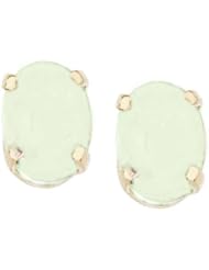 14k Yellow Gold Oval Frosted Green Amethyst Stud Earrings