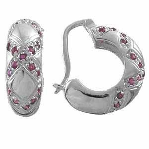 Sterling Silver Hoop Genuine Ruby Earrings